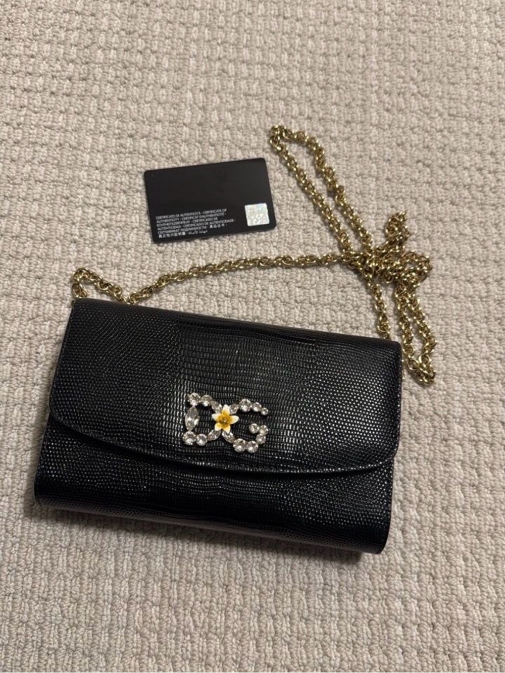 Crossbody Bag with Gold Chain and crystal logo